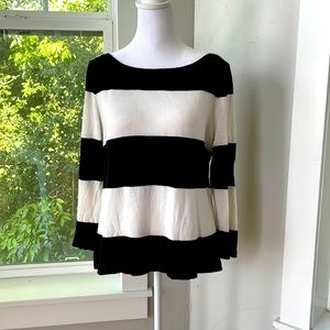 J. Crew Black and White Stripe Linen Blend Knit Top Size Small